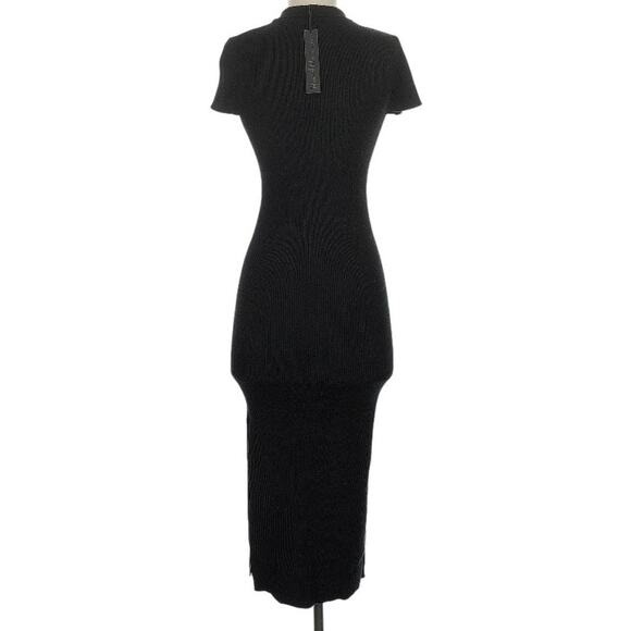 House of Harlow 1960 Sz XS NWT Ribbed Knit Polo Dress Midi Short Sleeve Black - Picture 3 of 16